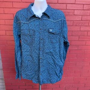 Cowboy Hardware Mens Blue Paisley Long Sleeve Snap‎ Western Shirt XXL